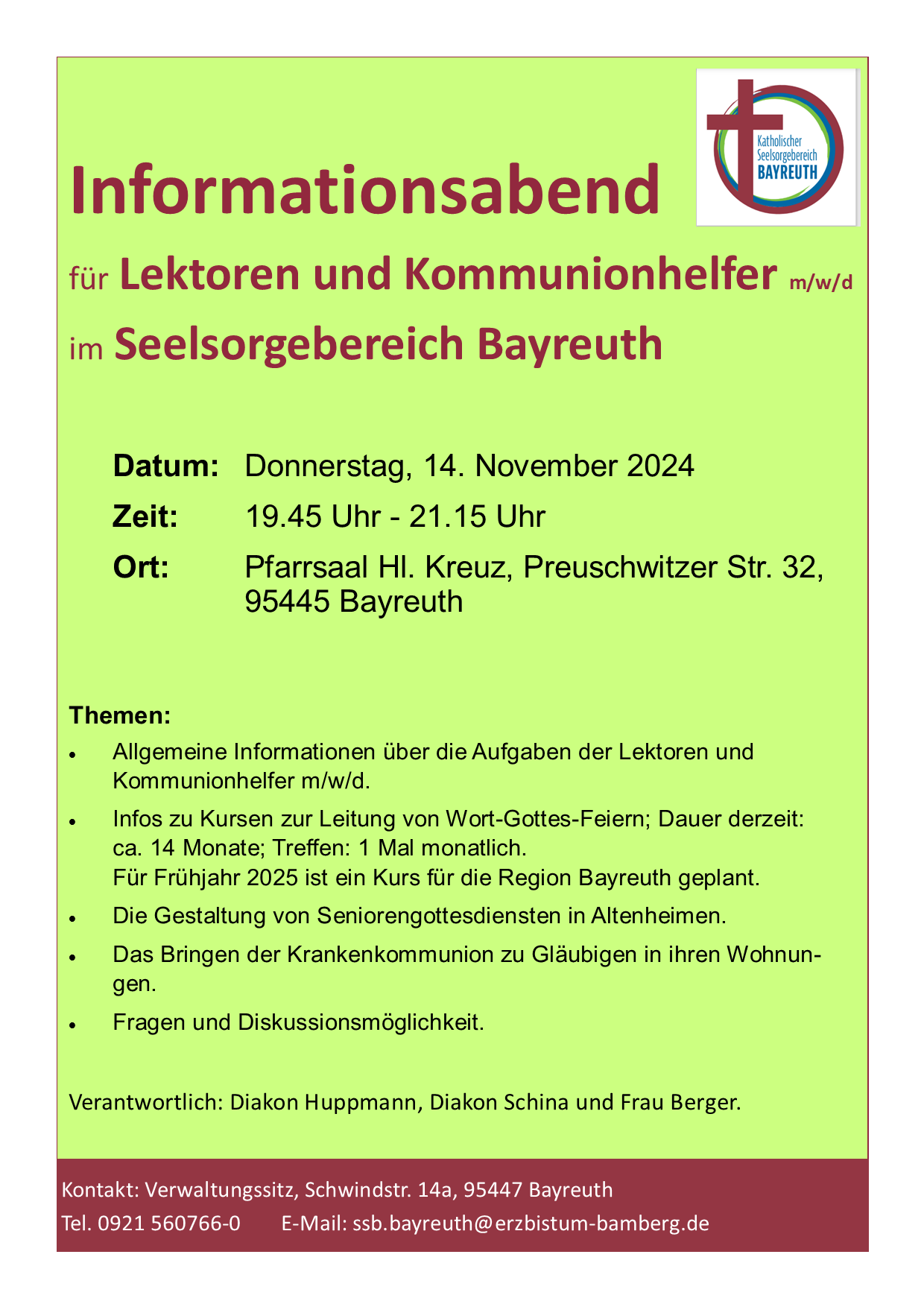 Informationsabend für Lektoren und Kommunionhelfer