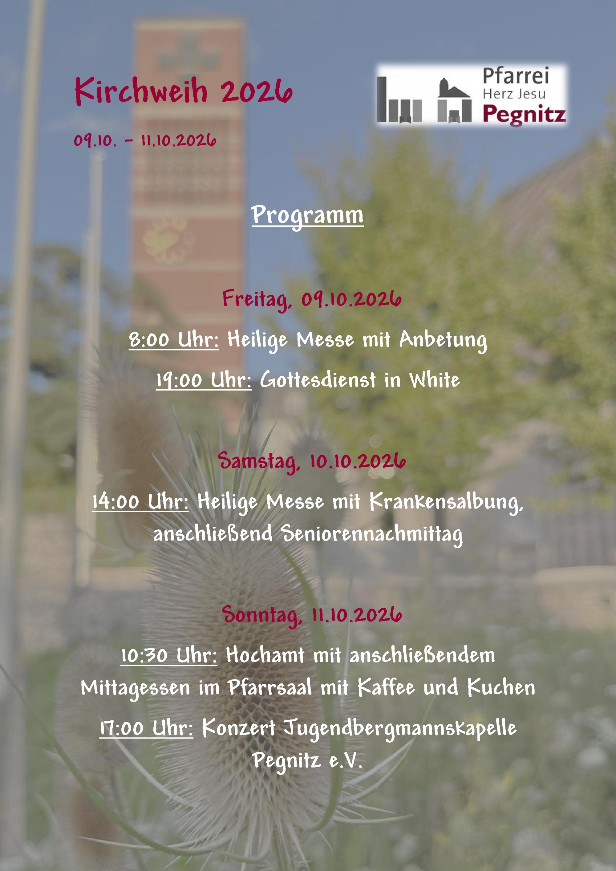 Plakat mit dem Programm für die Kirchweih Pegnitz 2026