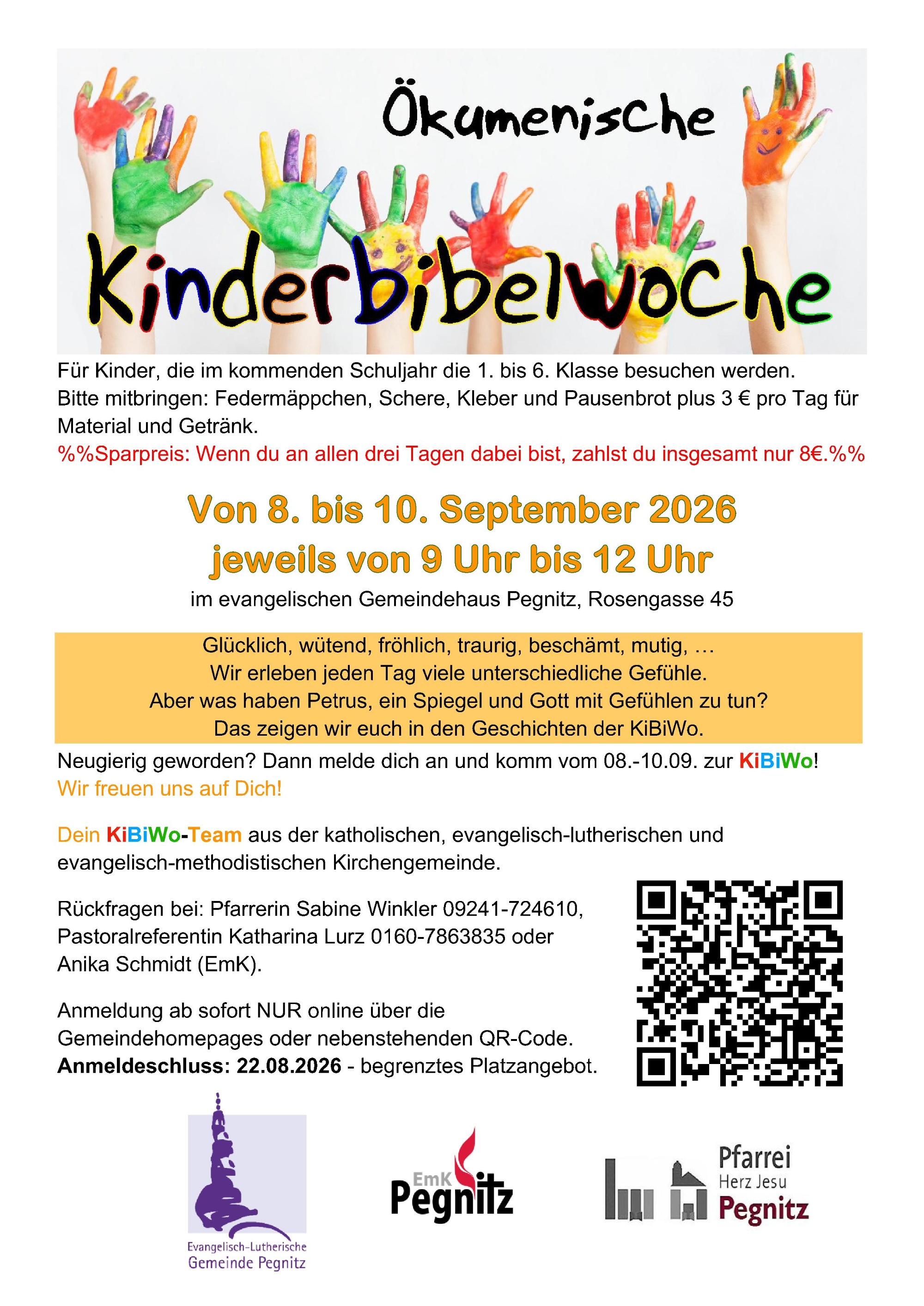 Einladung für die KiBiWo (Kinderbibelwoche) 2026 in Pegnitz
