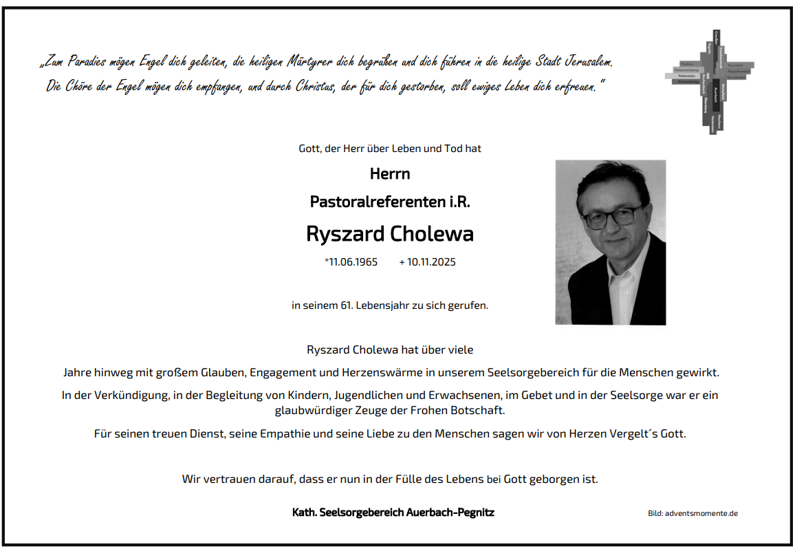 Richard Cholewa - Todesanzeige SSB Auerbach-Pegnitz